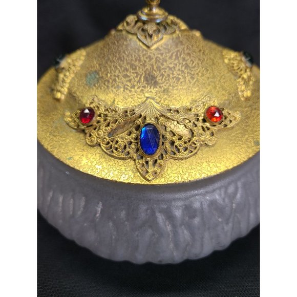 Hollywood regency style gold and glass gems dresser jar - Picture 2 of 10